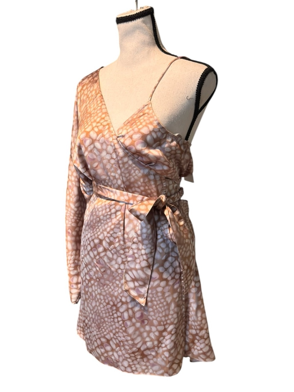 L’Academie Alice Mini Dress Multi Scale Satin One Shoulder Wrap Small NWT - Picture 6 of 8